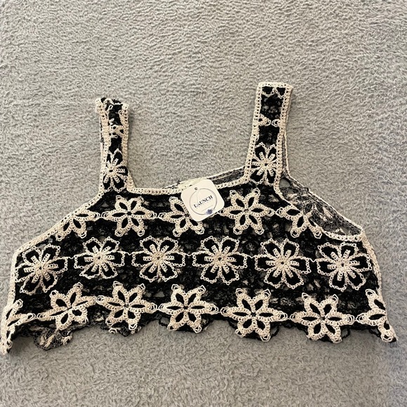 POL Tops - NWT POL Crochet Floral Crop Tank Top Women One Size Black Boho Festival Oversize